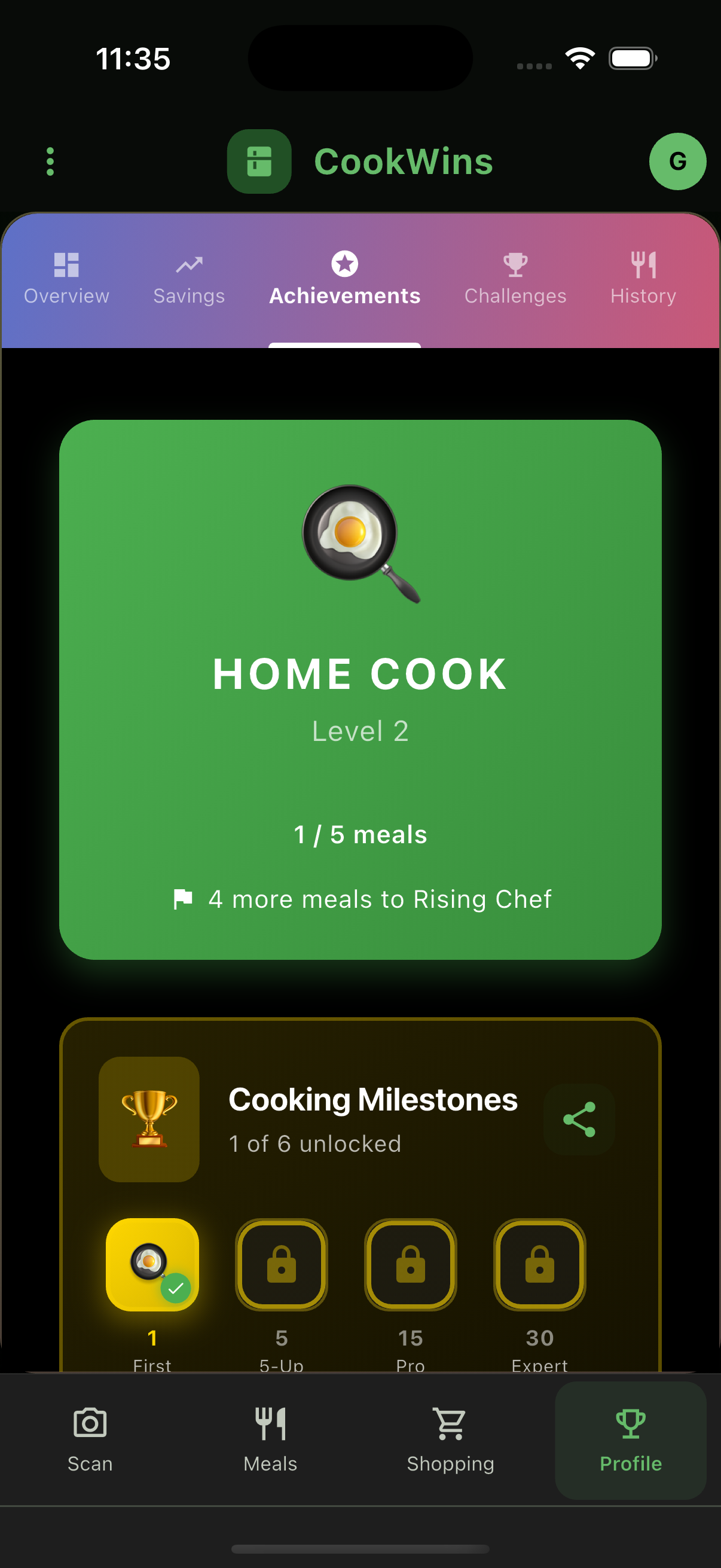 Unlock cooking achievements